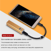Cabo de punho de aço inoxidável de couro personalizado Fio de ouro micro dados USB Pulseira Tipo C Cabo