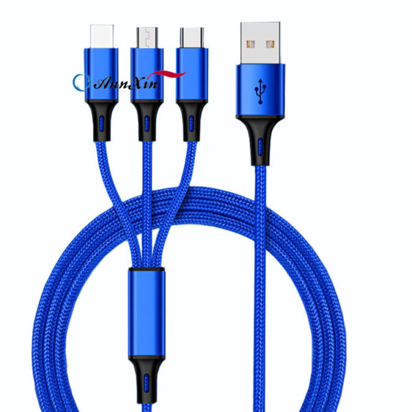 Nylon braided 3 in 1 usb charger cable micro usb 8pin type C fast charging data cable (1)