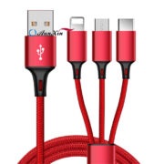 Nylon braided 3 in 1 usb charger cable micro usb 8pin type C fast charging data cable (3)
