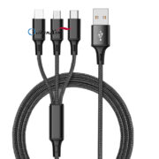 Nylon braided 3 in 1 usb charger cable micro usb 8pin type C fast charging data cable (5)