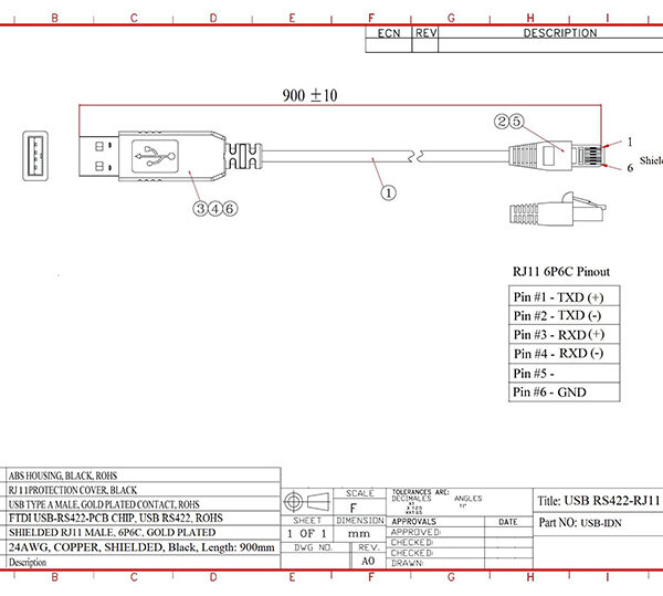 Wasserdichtft Ft230X Usb 2.0 A Rs485 Uart Ttl zu Rs232 Rj11 Stecker Pvc Konverter Serial Port Pvc Schwarz Kabel (2)