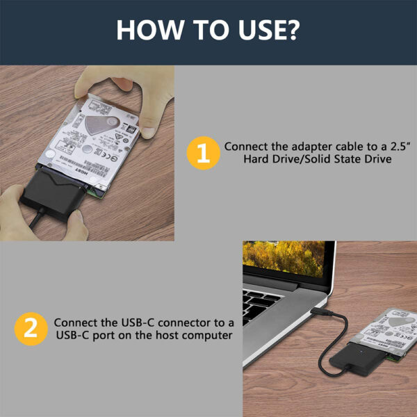 ساتا إلى كابل USB-C, محول محرك الأقراص الصلبة USB-C إلى SATA III متوافق مع 2.5 بوصة الأقراص الصلبة وSSD (3)