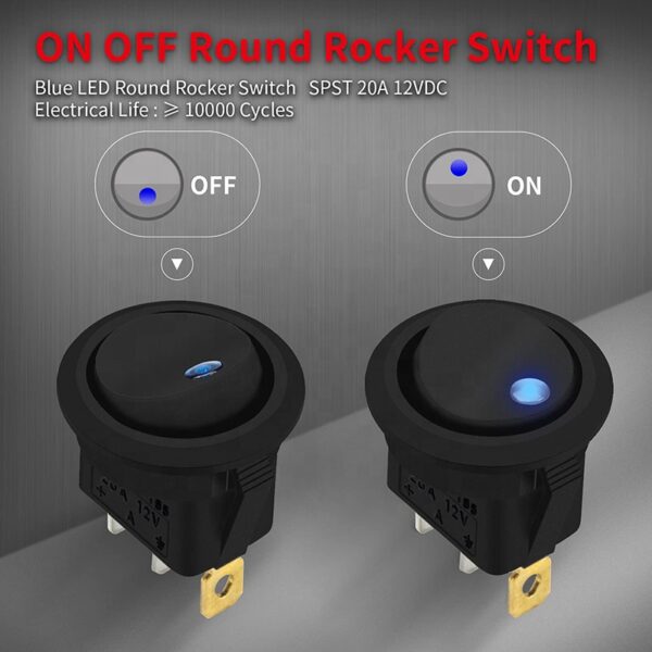 Round Blue LED Waterproof Round Rocker Switch 12 Volt Automotive Rocker 3 Pin Switch (6)