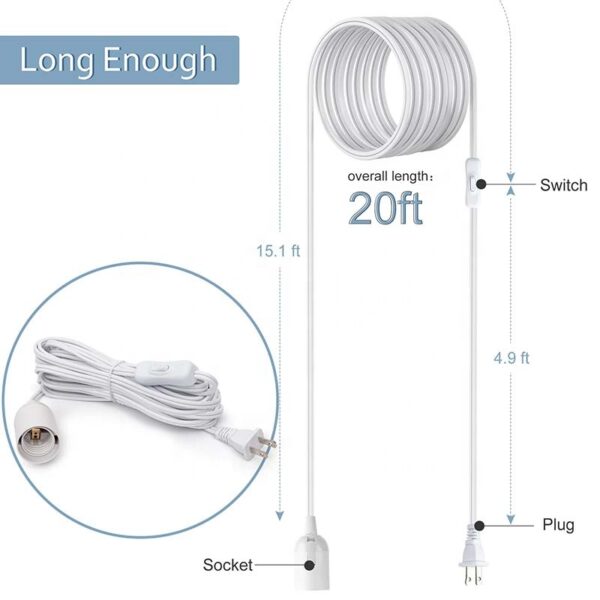 UsbLed Lamp Cord Extension Hanging Cable 360W Suitable For E26 E27 Socket With On Off Switch For Paper Lantern (3)